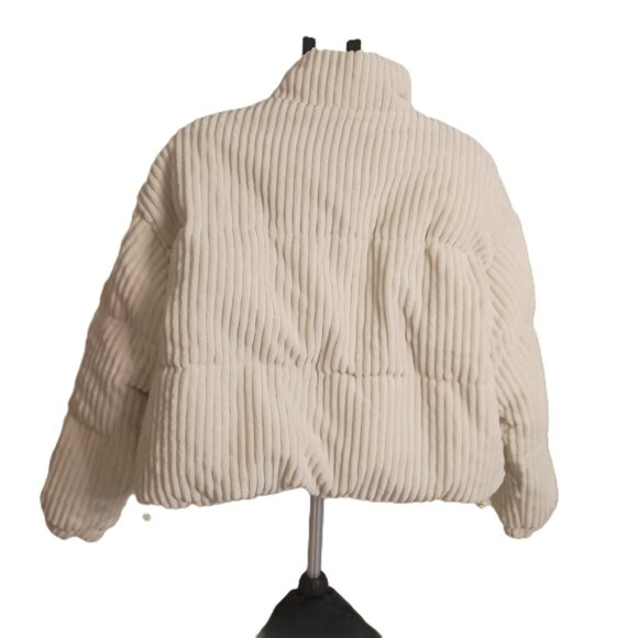 Sun Day Club Cottagecore Cream Corduroy Crop Puffer Jacket Women’s M Excellent - Picture 3 of 15
